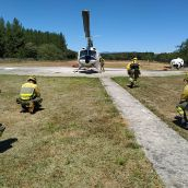 Helicóptero y bomberos forestales de Cueto