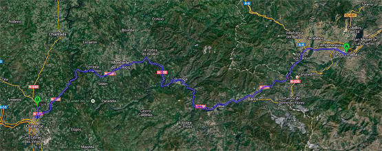 Itinerario actual de Ponferrada a Gustei (Orense)