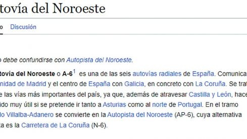 Extracto de la Wikipedia sobre la A 6
