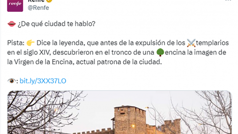Imagen del tuit de Renfe sobre Ponferrada
