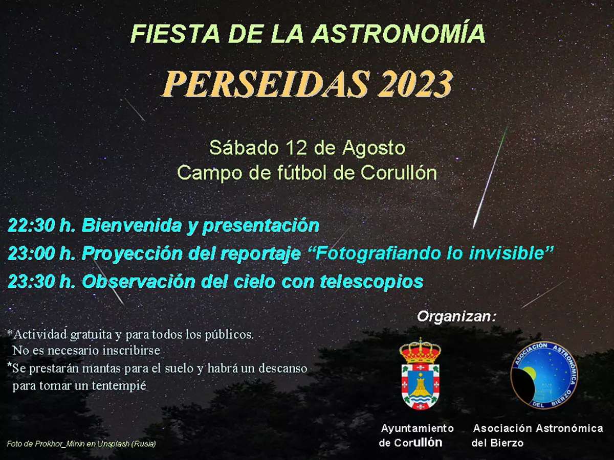 Cartel de la actividad lluvia de perseidas en Corullón