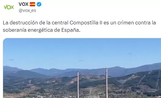 Parte del tweet publicado por VOX España sobre la voladura de las torres de Compostilla