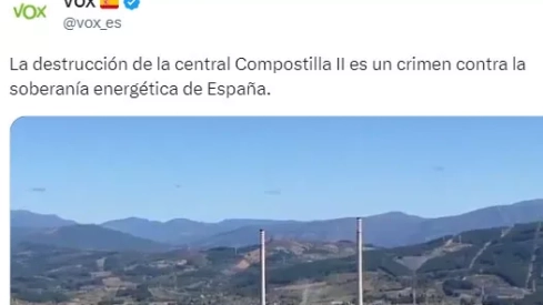 Parte del tweet publicado por VOX España sobre la voladura de las torres de Compostilla