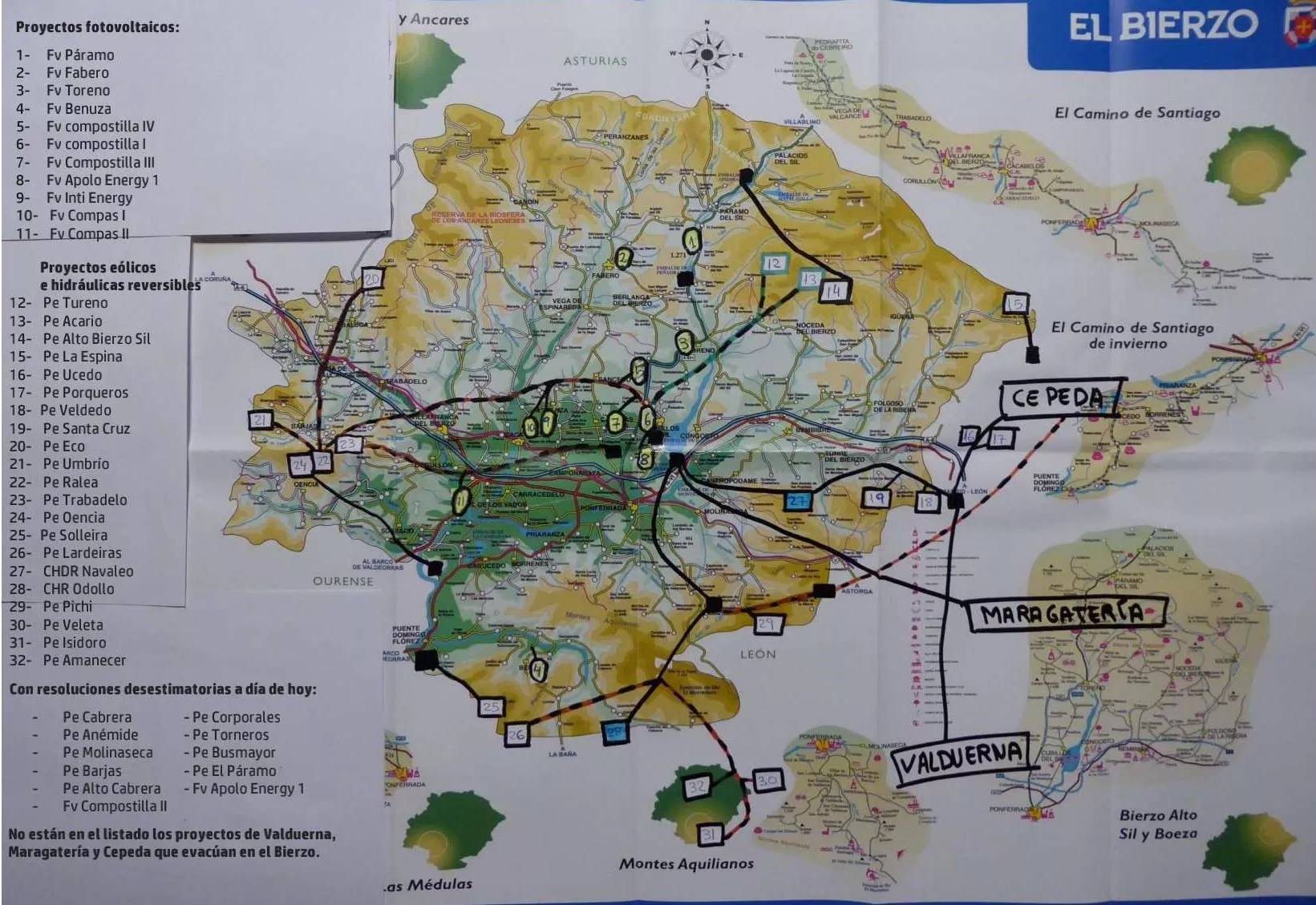Mapa del Bierzo con la ubicación de los macroproyectos Mapa del Bierzo con la ubicación de los macroproyectos