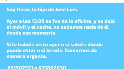 Captura de pantalla de la alerta de la familia del conocido empresario de sonido JLD