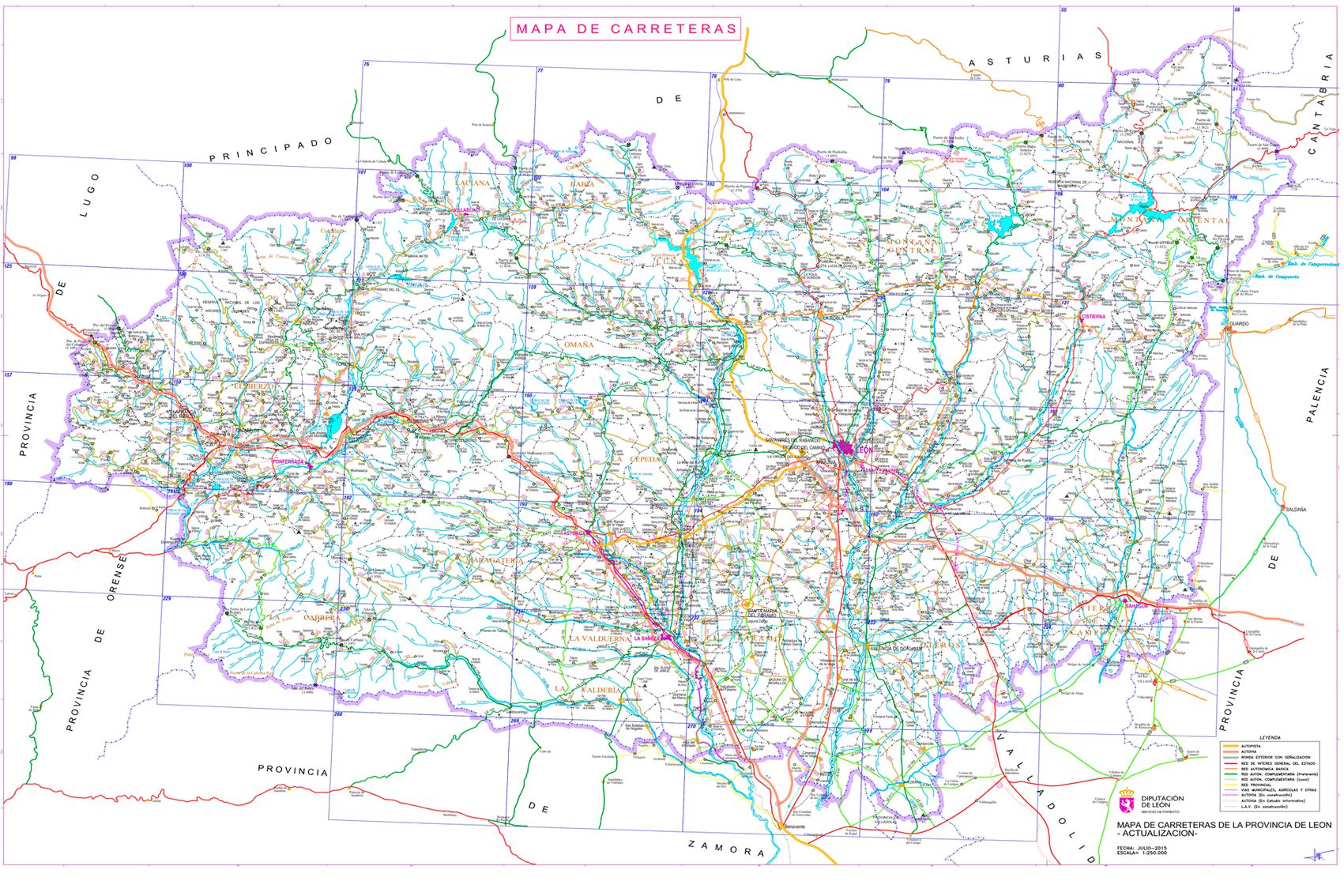 Mapa de la red de carreteras provinciales de León