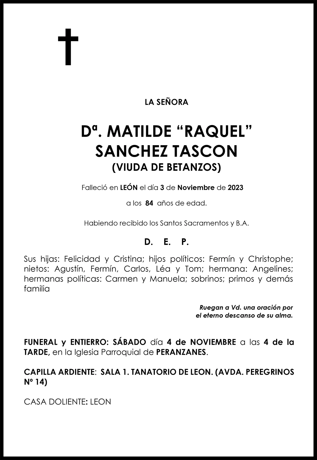 MATILDE "RAQUEL" SÁNCHEZ TASCÓN