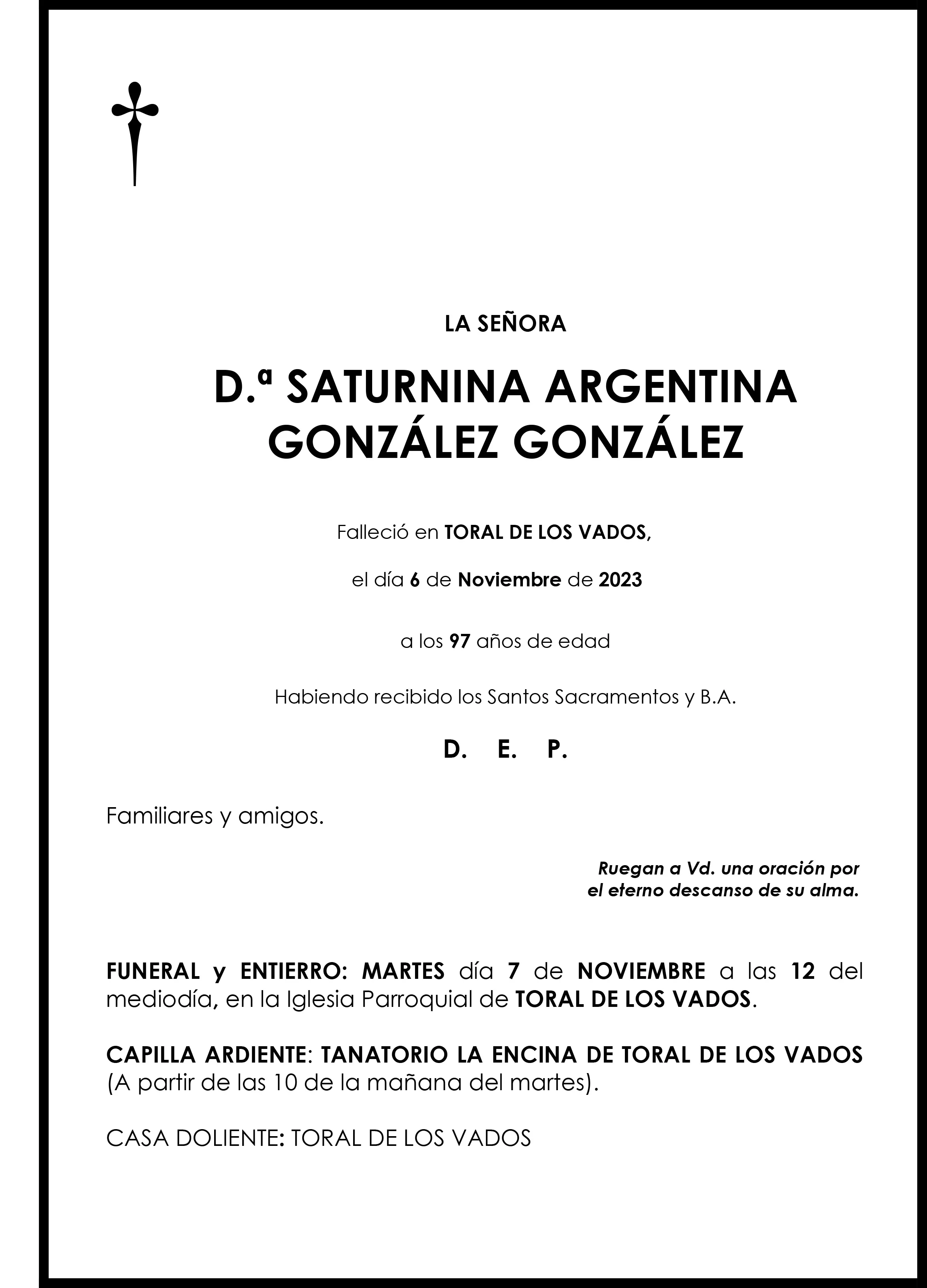 SATURNINA ARGENTINA GONZALEZ GONZALEZ