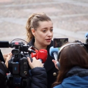  La presidenta del Partido Popular de León, Ester Muñoz, comparece antes los medios tras las concentraciones de este domingo