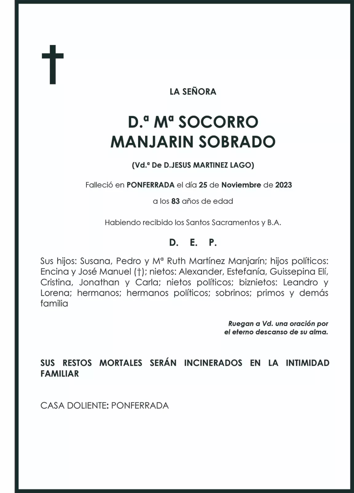 MARIA SOCORRO MANJARIN SOBRADO