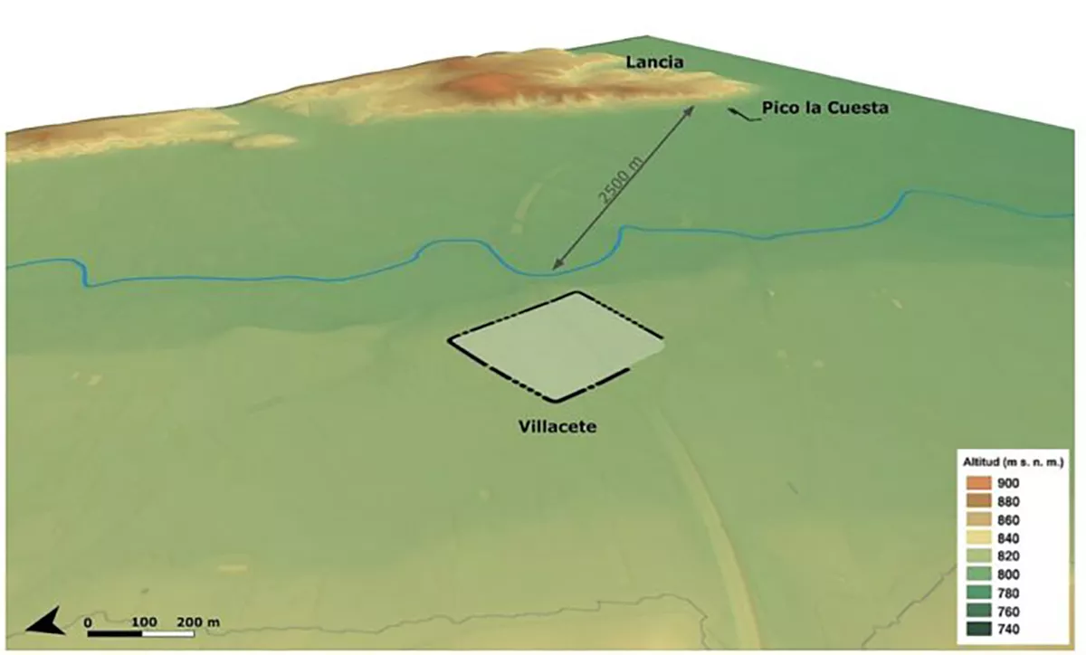 Posición de campamento de Villacete respecto a Lancia. (Menéndez-Blanco et alii, 2023, p.23) Posición de campamento de Villacete respecto a Lancia. (Menéndez-Blanco et alii, 2023, p.23)
