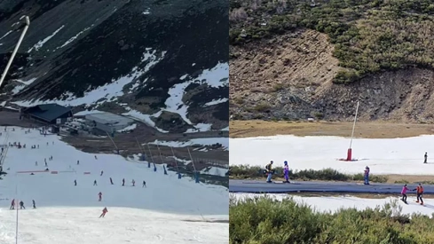 La preocupante imagen de la nieve artificial en las pistas de esquí de San Isidro y Leitariegos en pleno enero
