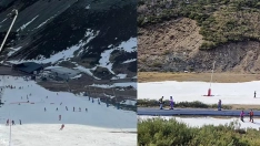La preocupante imagen de la nieve artificial en las pistas de esquí de San Isidro y Leitariegos en pleno enero La preocupante imagen de la nieve artificial en las pistas de esquí de San Isidro y Leitariegos en pleno enero