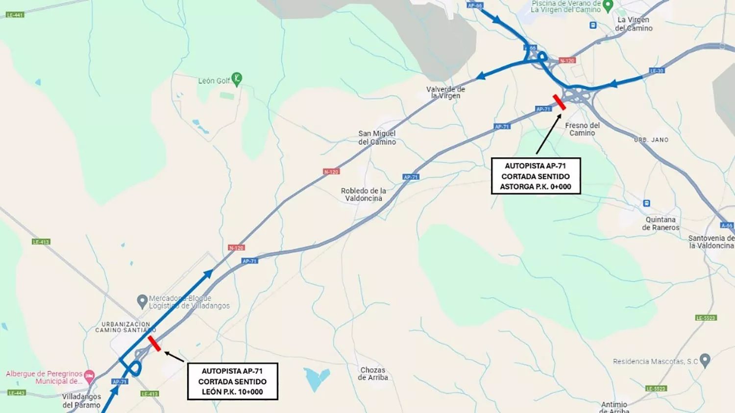 Las obras del ramal de acceso ferroviario en Villadangos del Páramo (León) afectarán al tráfico de la AP 71 a partir del lunes