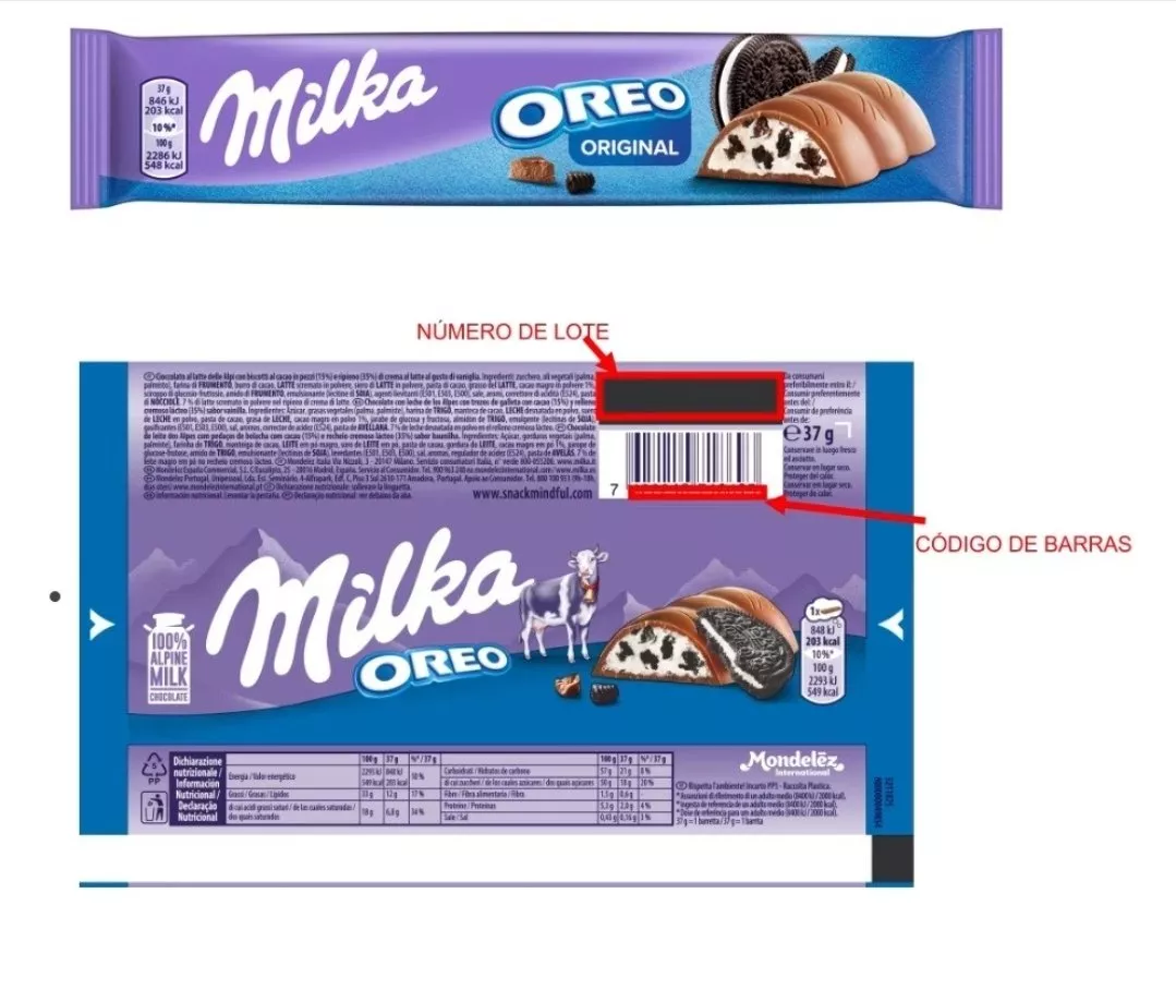 Barrita de chocholate Milka Oreo con plástico