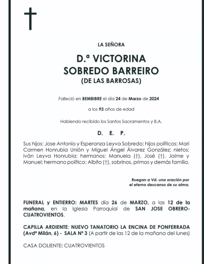 VICTORINA SOBREDO BARREIRO