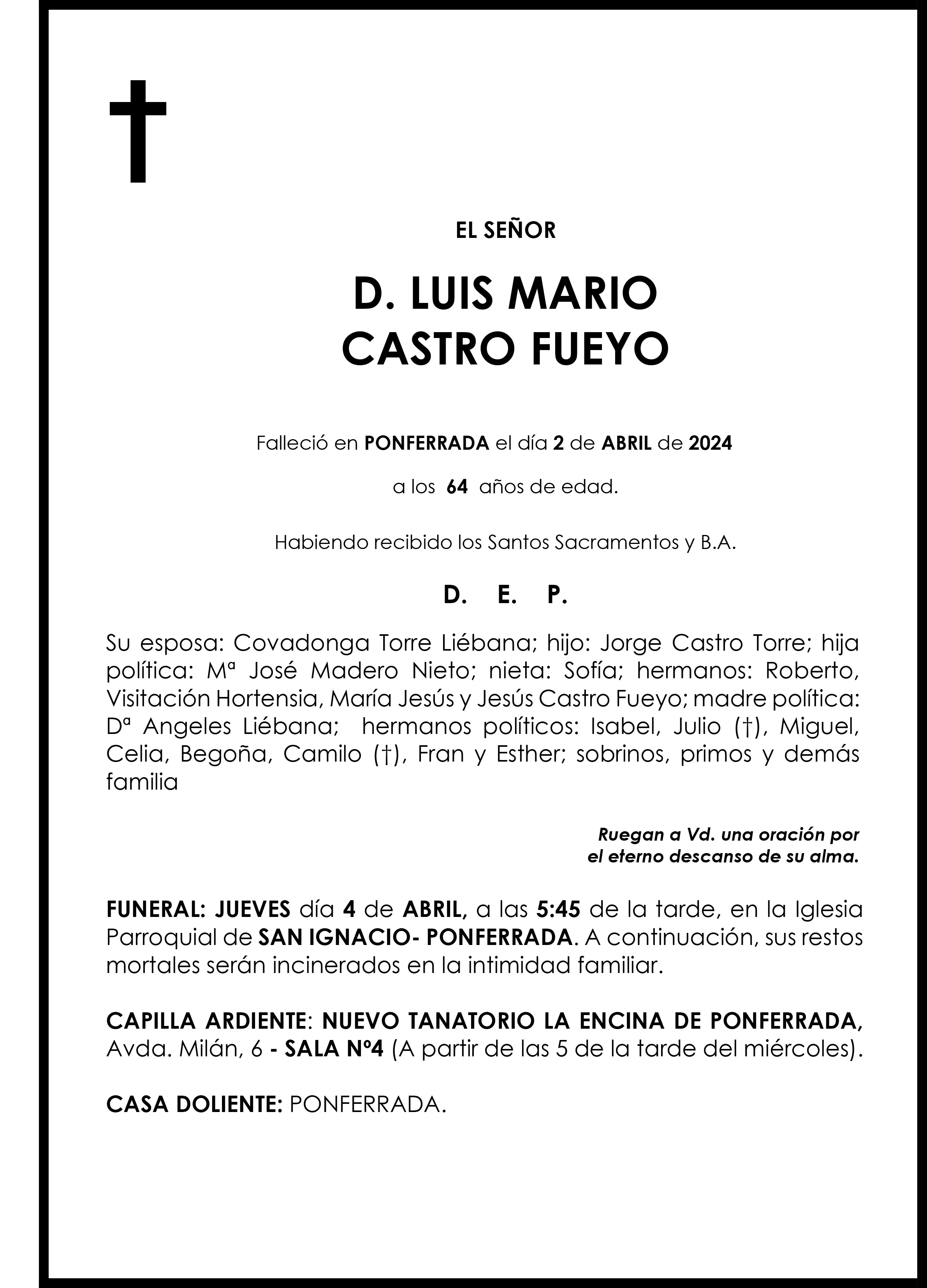 LUIS MARIO CASTRO FUEYO