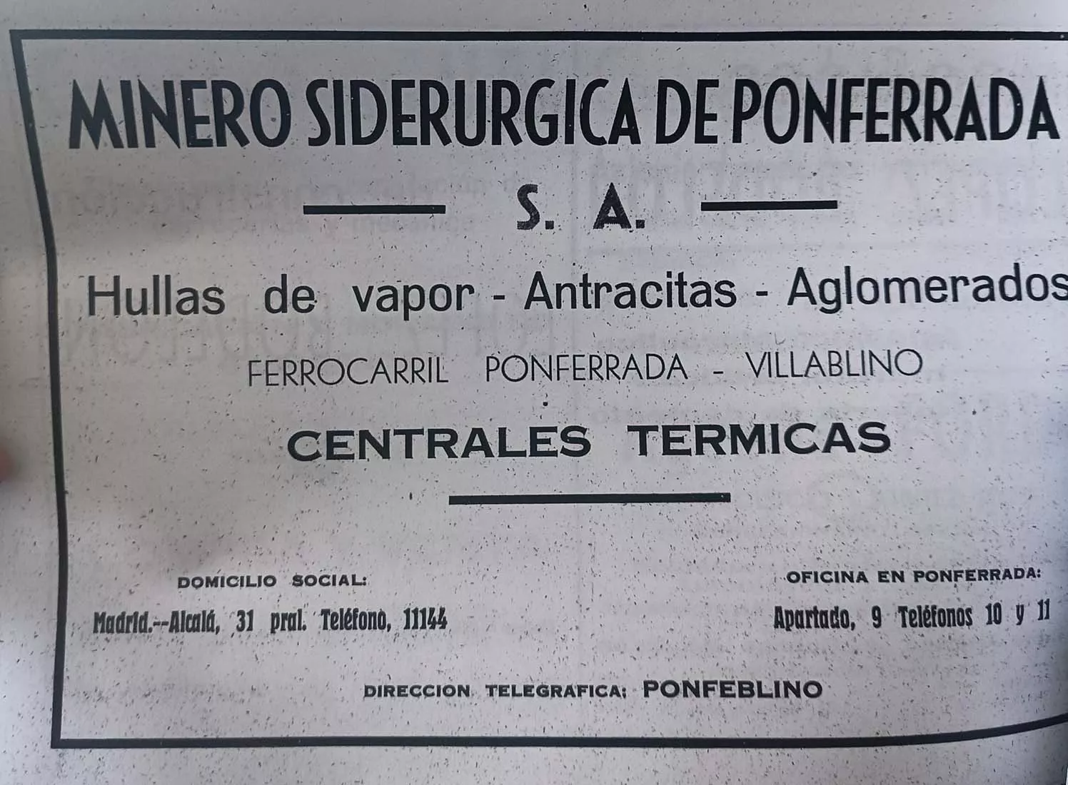 Anuncios de negocios de Ponferrada antes de 1944 