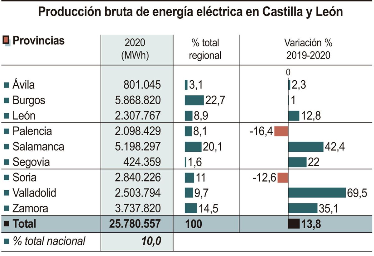Producción bruta de energía eléctrica en Castilla y León (10cmx11cm)
