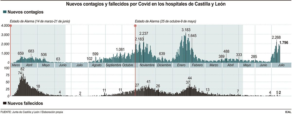 Nuevos contagios y fallecidos por Covid en los hospitales de Castilla y León (20cmx8cm)