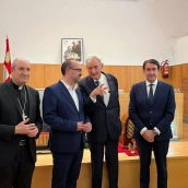 Acto homenaje a Luis del Olmo en el Museo de la Radio de Ponferrada. De izquierda a derecha: Obispo de Astorga, Jesús Fernández, alcalde de Ponferrada, Marco Morala, el periodista Luis del Olmo, consejero de Medio Ambiente, Juan Carlos Suárez-Quiñones Acto homenaje a Luis del Olmo en el Museo de la Radio de Ponferrada. De izquierda a derecha: Obispo de Astorga, Jesús Fernández, alcalde de Ponferrada, Marco Morala, el periodista Luis del Olmo, consejero de Medio Ambiente, Juan Carlos Suárez-Quiñones