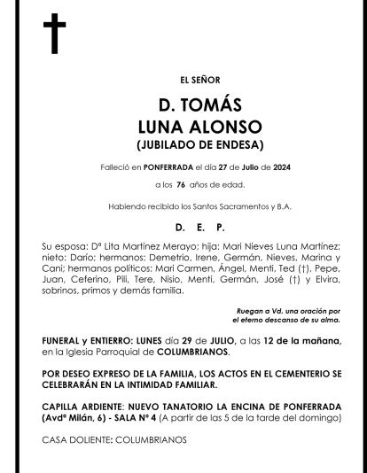 TOMÁS LUNA ALONSO (JUBILADO DE ENDESA)