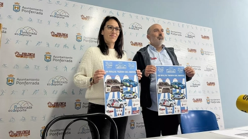 Presentación Rally Tierra del Bierzo. La concejala de Deportes, Eva González (I), y el presidente de la Escudería, Conrado Fernández (D)