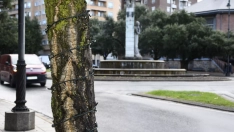 Rotonda de la Carrasca durante la intalación de las luces de Navidad 