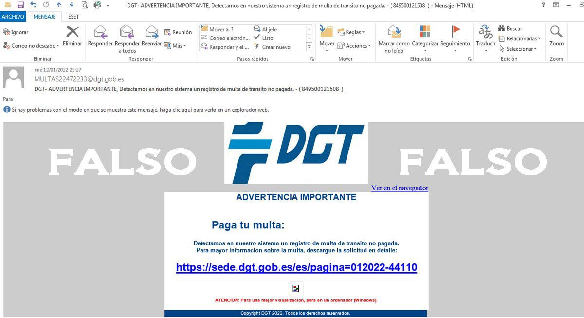 La DGT alerta de un "envío masivo de multas falsas" a través del correo ...