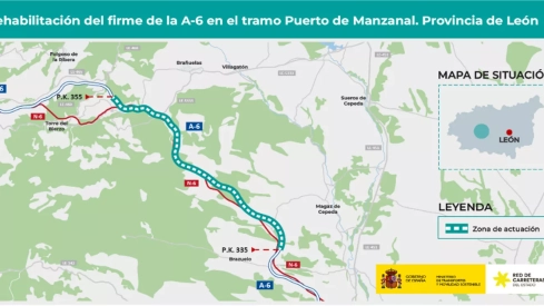 Transportes licita por 14,8 millones de euros la rehabilitación del firme de la A 6 en el Puerto de Manzanal