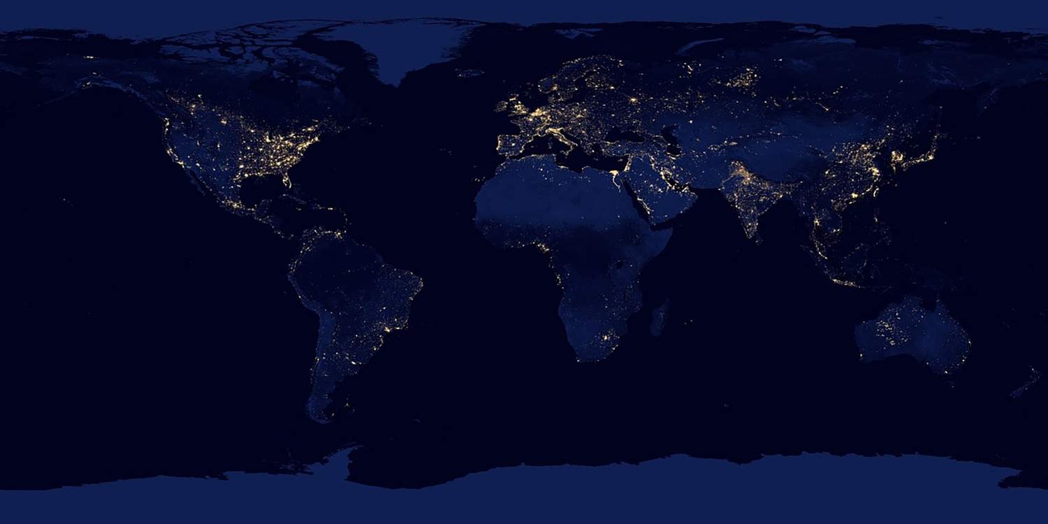 Mapa de la contaminación lumínica del mundo por la noche Mapa de la contaminación lumínica del mundo por la noche