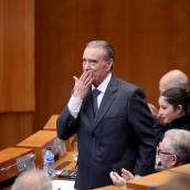 Pedro Bello, presidente de la Federación de Sociedades Castellanas y Leonesas de Argentina, durante su intervención en el XXIV Aniversario del Estatuto de Autonomía de Castilla y León