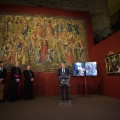 César Sánchez ICAL. El presidente de la Fundación Las Edades del Hombre, Abilio Martínez Varea, el consejero de Cultura, Turismo y Deporte, Gonzalo Santonja, y el alcalde de Villafranca, Anderson Batista