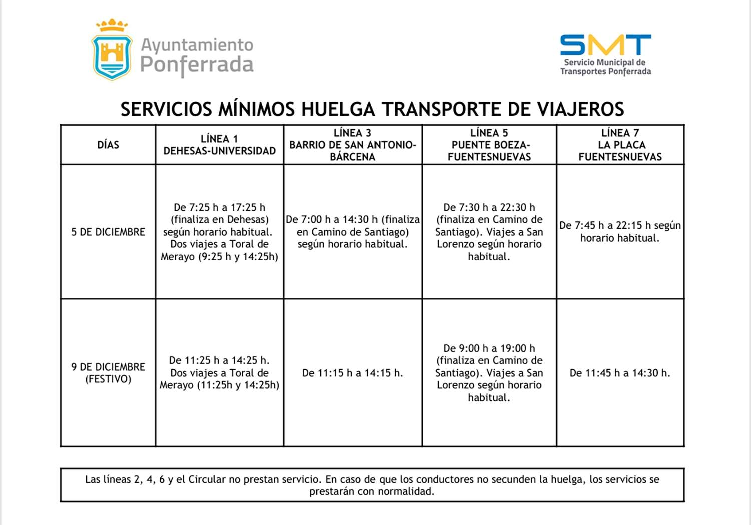 Servicios mínimos huelga de autobuses Ponferrada