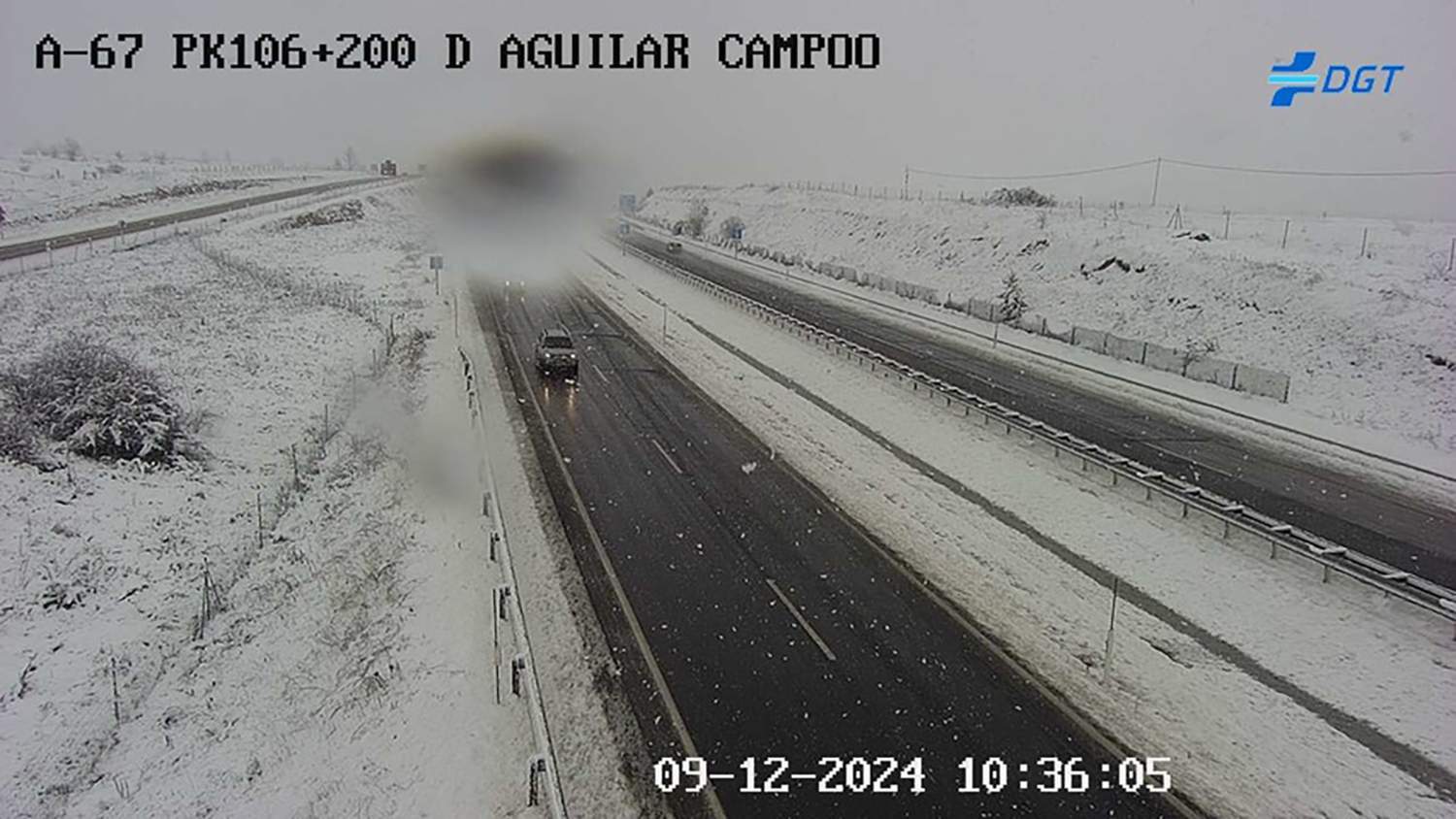 Nieve en la A67 en la provincia de Palencia