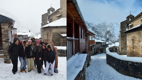 Estudiantes Erasmus en la nieve de Peñalba