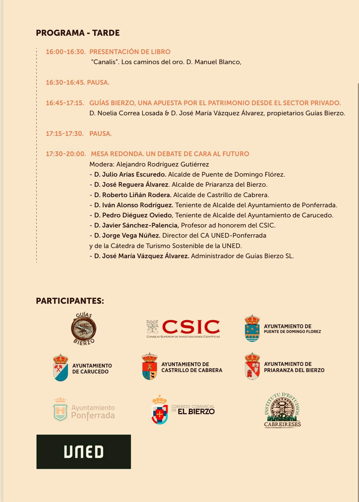 Programa por la tarde de la jornada