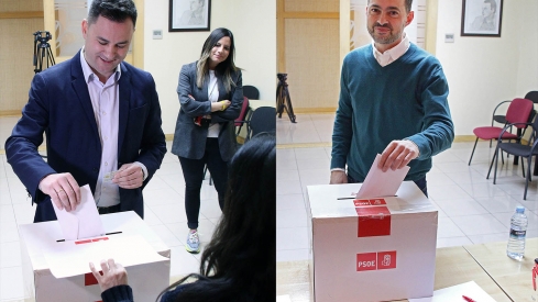 Los candidatos votando en las primarias del PSOE de León.