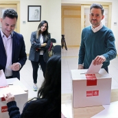 Los candidatos votando en las primarias del PSOE de León.