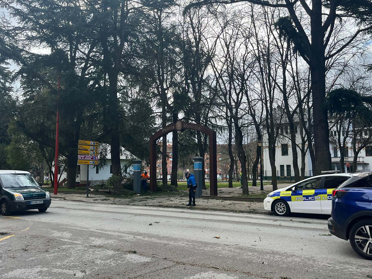 Árbol caído en Ponferrada por las fuertes rachas de viento. Árbol caído en Ponferrada por las fuertes rachas de viento.
