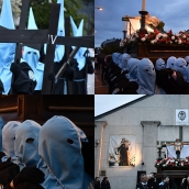 El Cristo de la Redención sortea la lluvia por las calles de La Placa entre 'puchos' y verdugos azules en la Semana Santa de Ponferrada