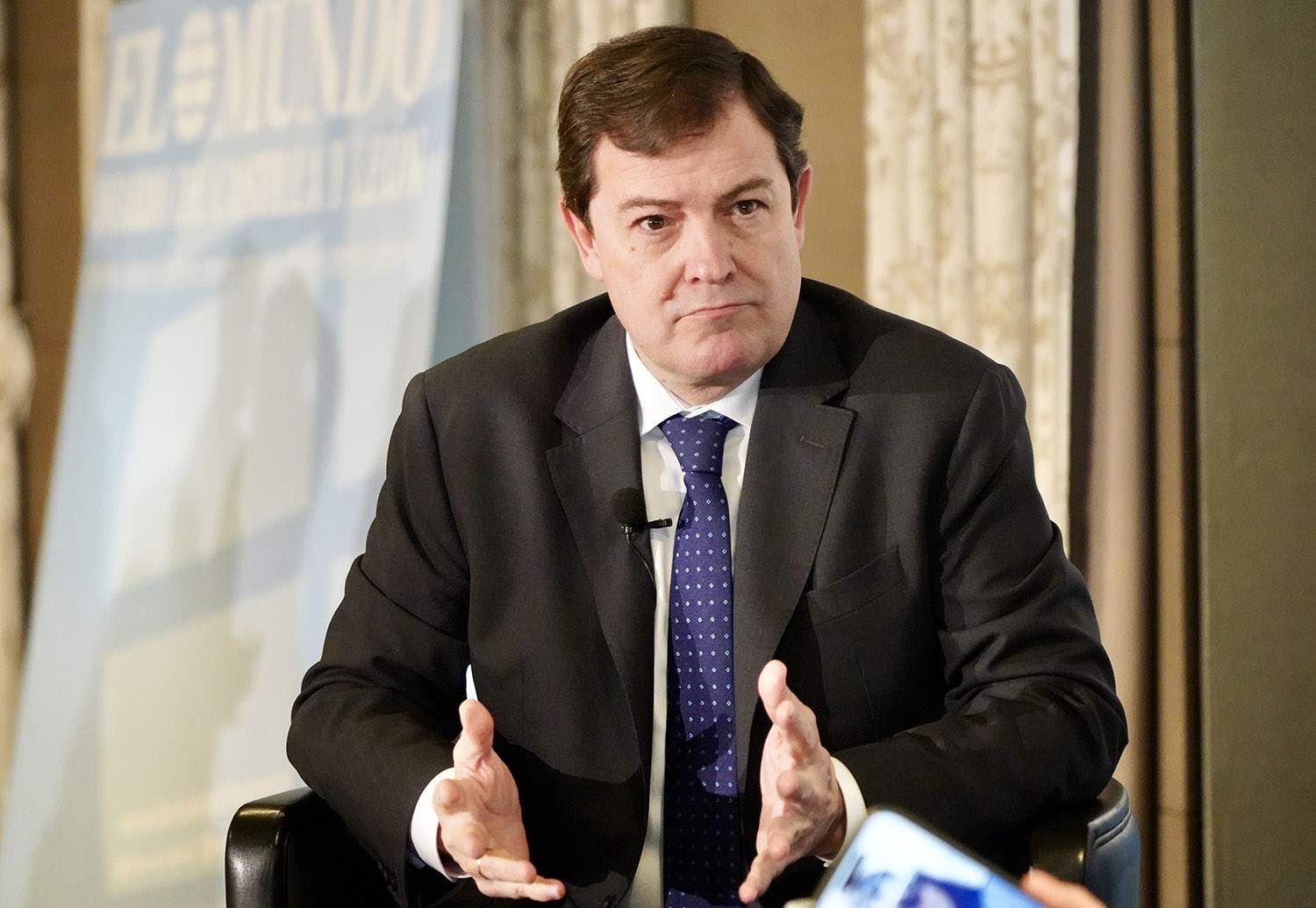 Leticia Pérez ICAL. El presidente de la Junta y del PP de Castilla y León, Alfonso Fernández Mañueco, participa en las ''Conversaciones Políticas'' del Club de Prensa El Mundo Diario de Castilla y León.