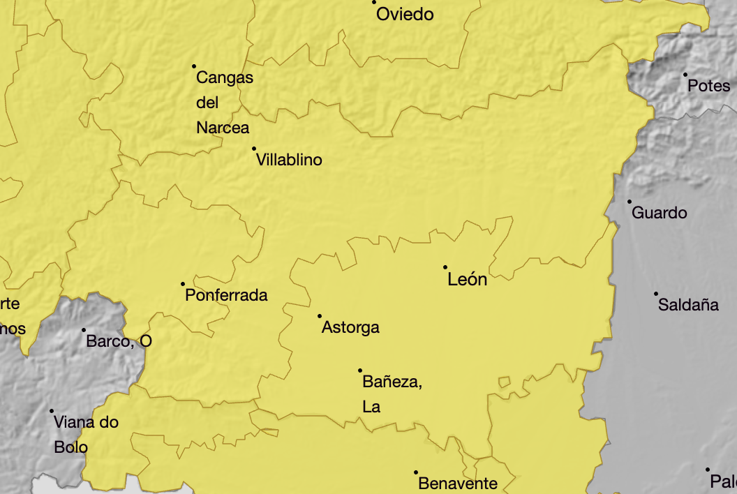 Aviso amarillo activado en todo el territorio de la provincia de León 