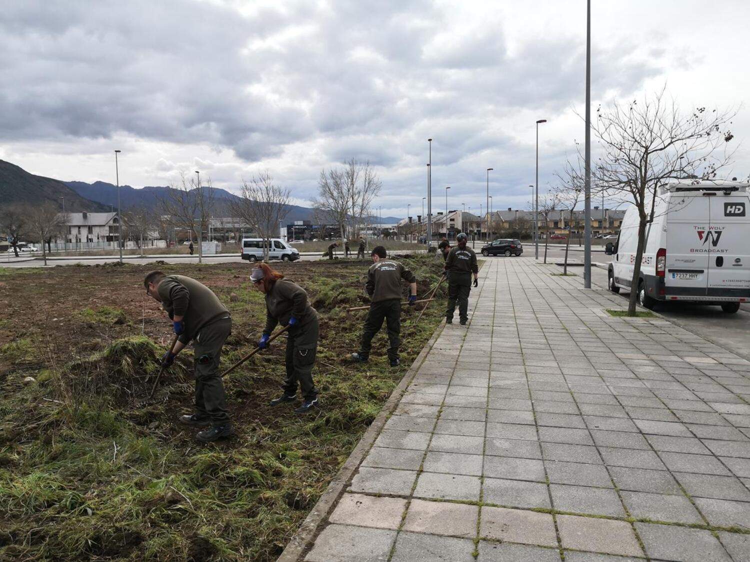 Alumnos del programa 'La Rosaleda' trabajando en la parecela