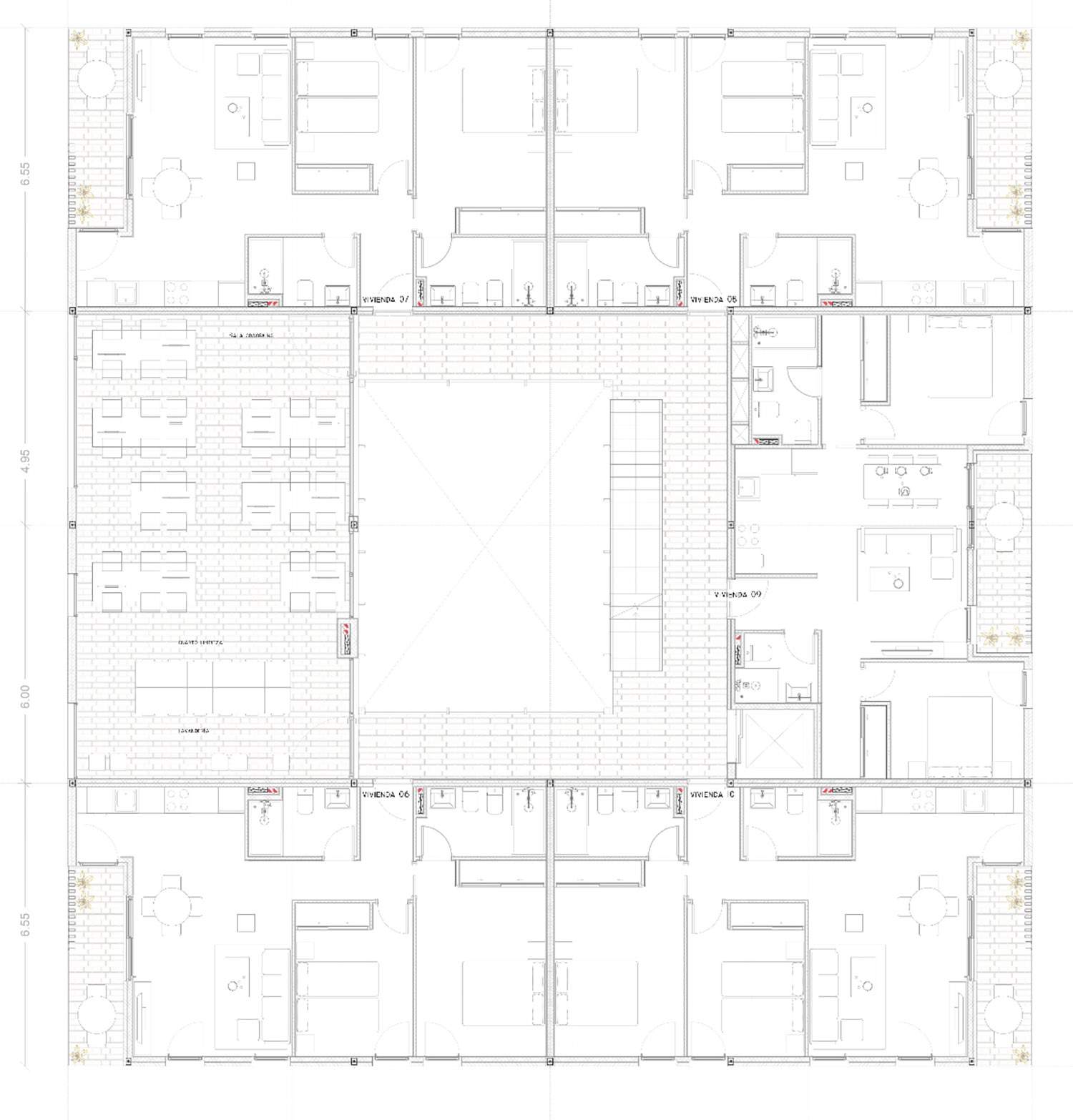 Plano del edificio de las 20 viviendas publicas en Ponferrada