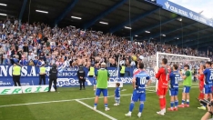Celebración de la victoria de la Ponferradina en el derbi