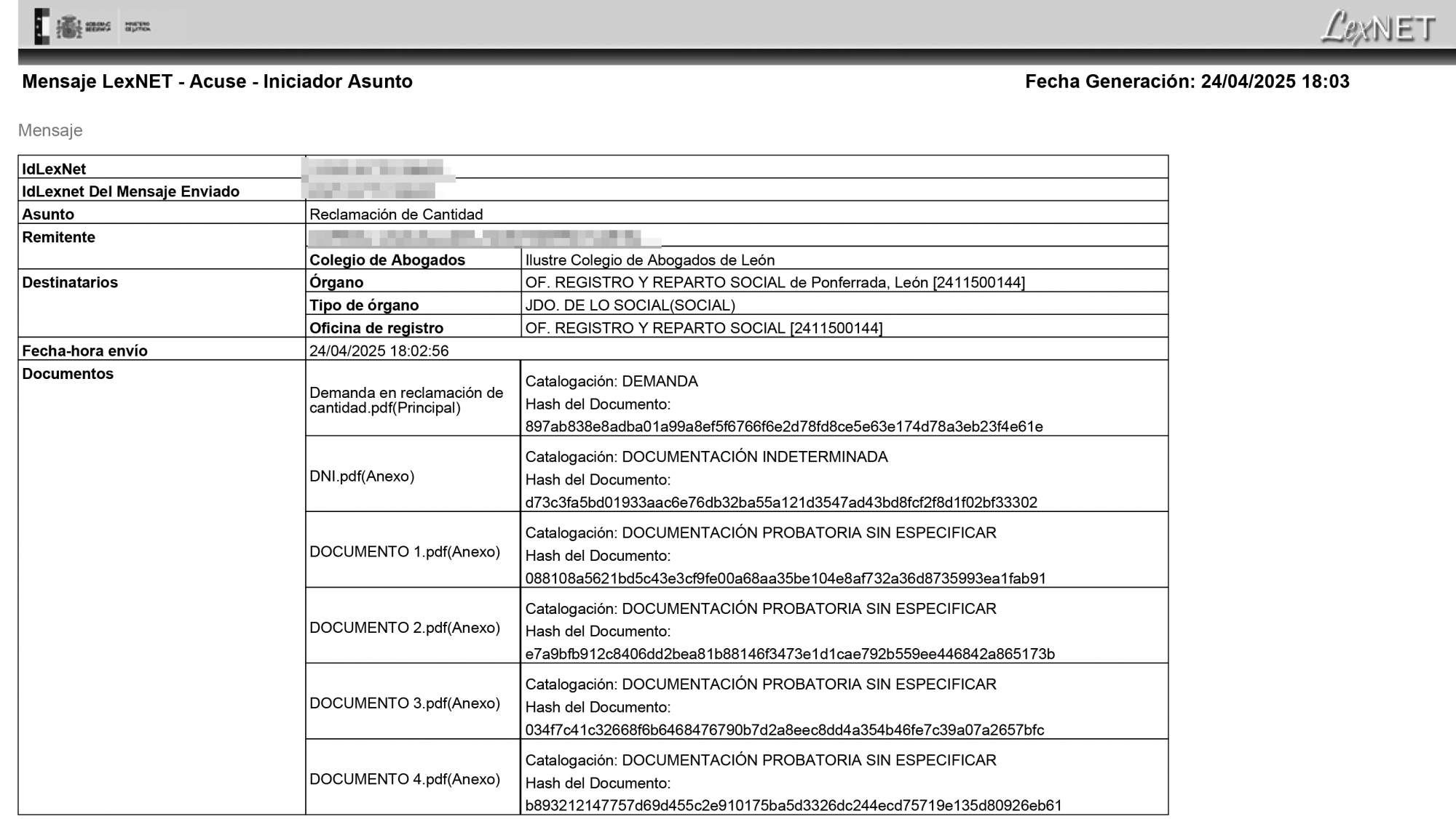 Justificante Presentación Demanda Justificante Presentación Demanda