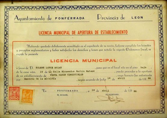 Primera licencia municipal de la frutería 'Bersil' (1986)
