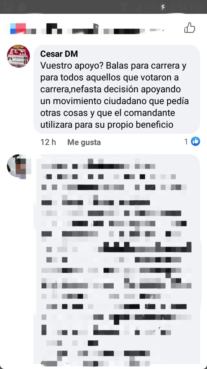 Comentario del portavoz de UPL en La Bañeza en Facebook