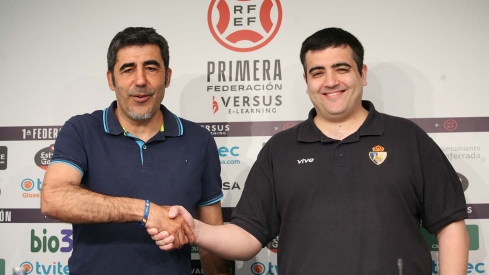 El presidente del baloncesto SDP, Óscar García, y el entrenador Oriol Pozo.